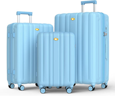 MGOB Koffer Set Trolley Polycarbonat Hartschalen Reisekoffer mit TSA-Schloss (Blau, M-L-XL) Blau Set