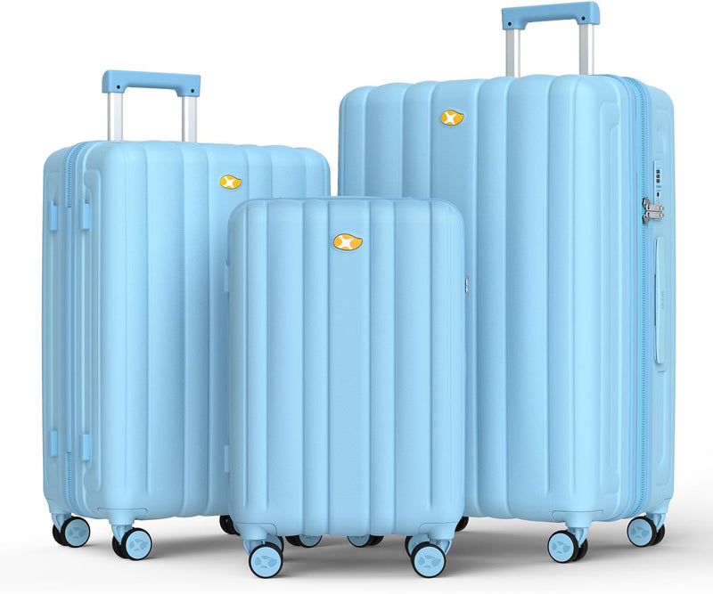 MGOB Koffer Set Trolley Polycarbonat Hartschalen Reisekoffer mit TSA-Schloss (Blau, M-L-XL) Blau Set