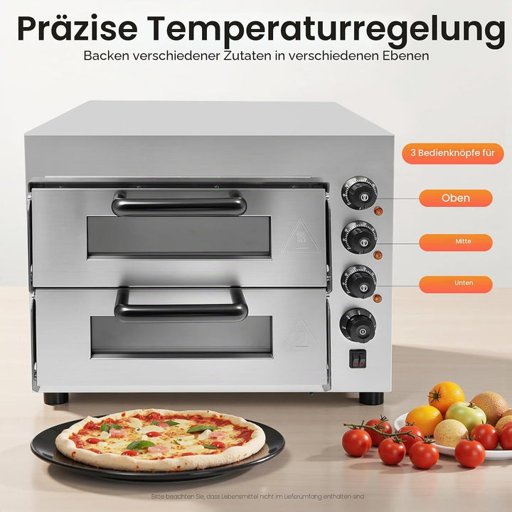 3000W Profi Pizzaofen Pizzabackofen Elektrisch Pizza BackofenSchamottstein Backfläche für Pizza Brot