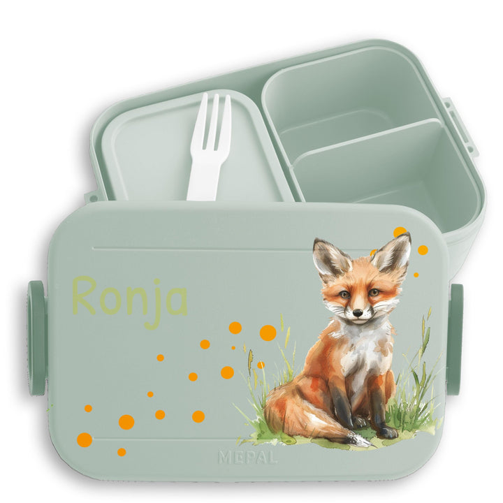 Kinder Bento Box Midi Mepal Bentobox - Fuchs - Personalisierbare Brotdose mit Fuchsmotiv | Lunchbox