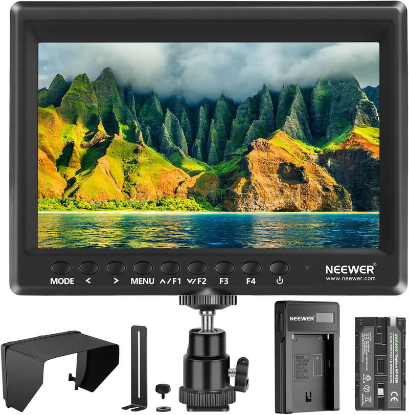 NEEWER Feldmonitor 7-Zoll 1280x800 IPS Bildschirm Set: Unterstützt Eingang mit 2600mAh Lithium-Ionen