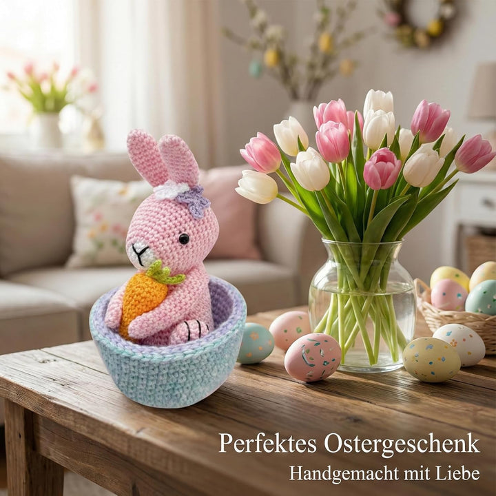 Hoypeyfiy Anfänger-Häkelset für Ostereier und Karotten, Komplettes Amigurumi-Set mit Schritt-für-Sch