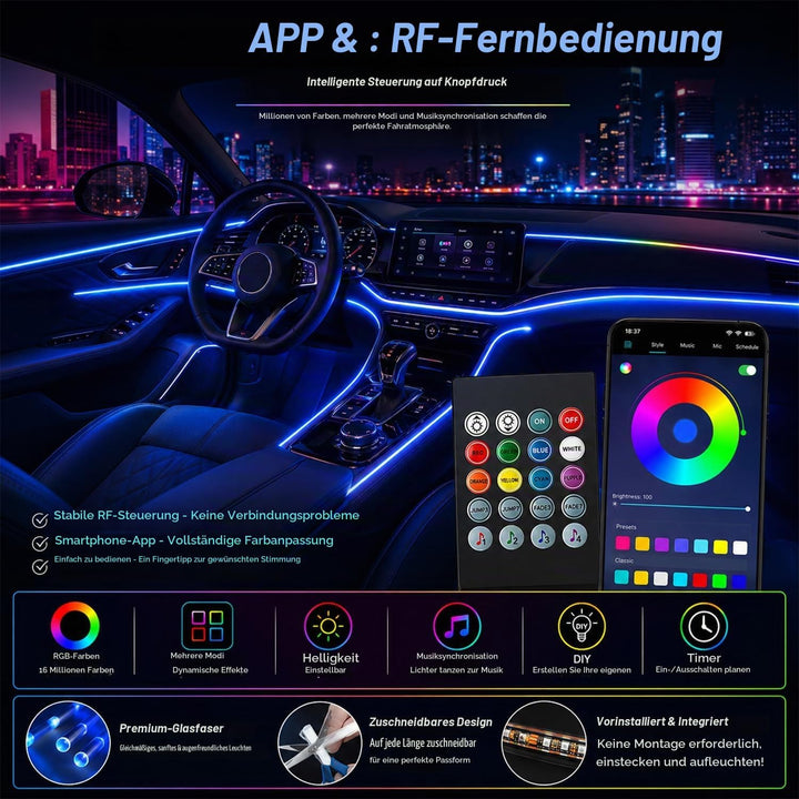 Sunshine smile Auto LED Innenbeleuchtung,6M/ 6 in 1 RGB Auto Innenraumbeleuchtung,12V Led Atmosphäre