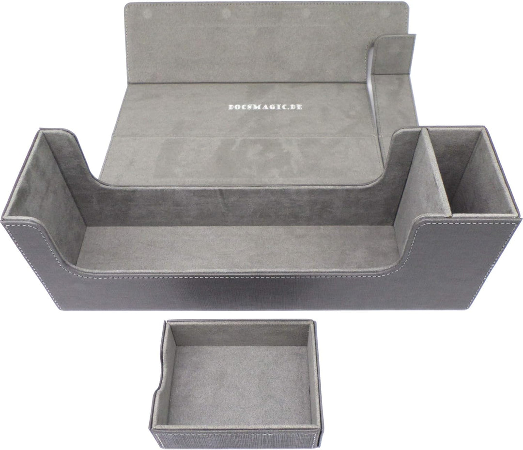 docsmagic.de Premium Magnetic Tray Long Box Silver Medium - Card Deck Storage - Kartenbox Aufbewahru