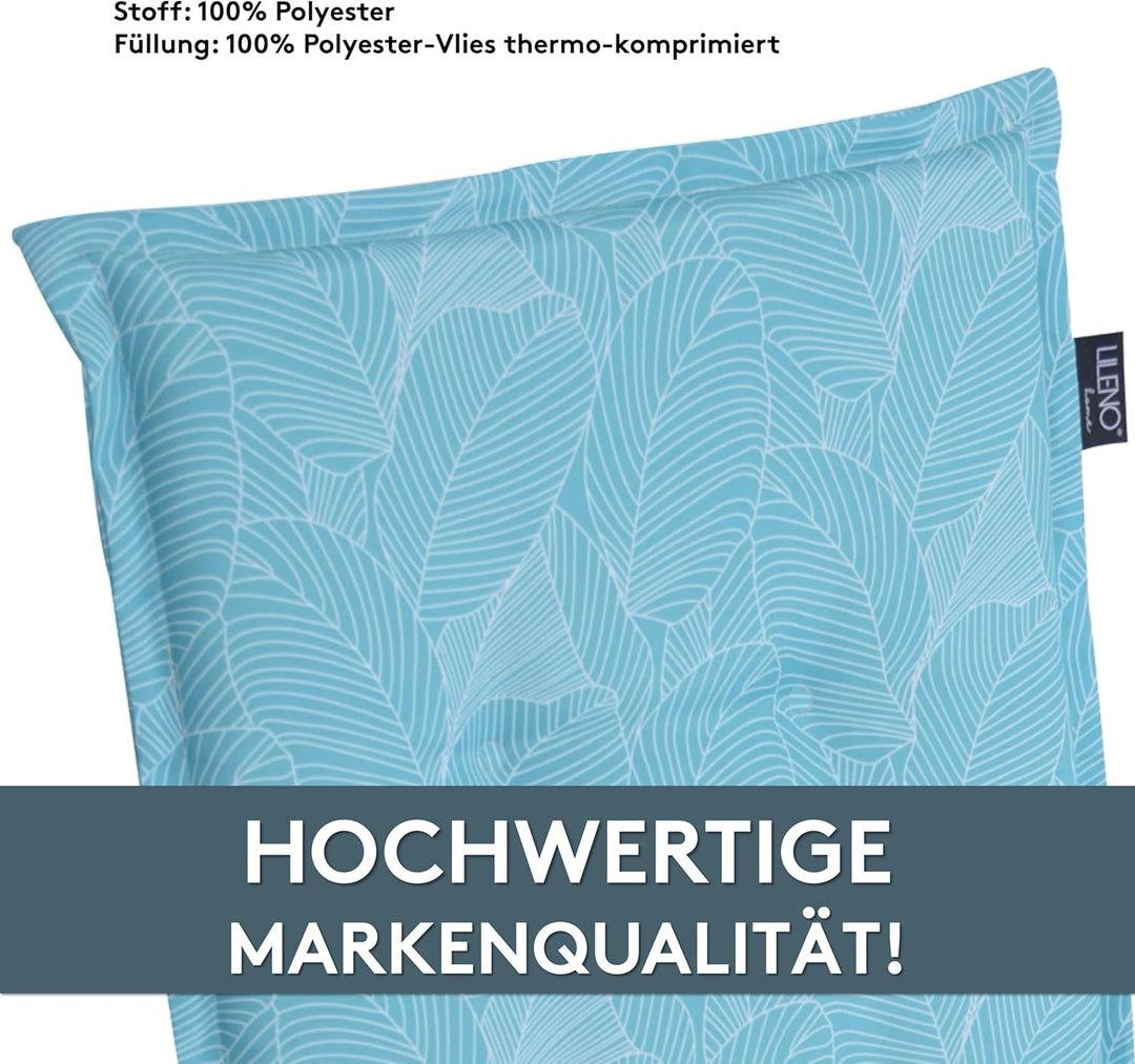 LILENO HOME Gartenstuhl Auflagen als [2er Set - Hochlehner] in Blätter Aqua - Bequeme Liegen als Sit