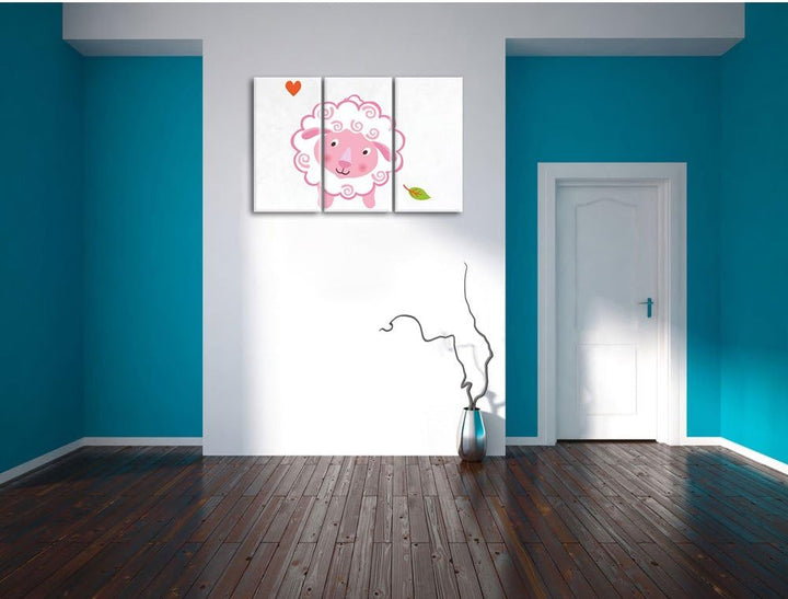 Pixxprint Niedliches Schaf als Leinwandbild/Grösse: 3 Teilig (120x80) cm/Wandbild/Kunstdruck/fertig