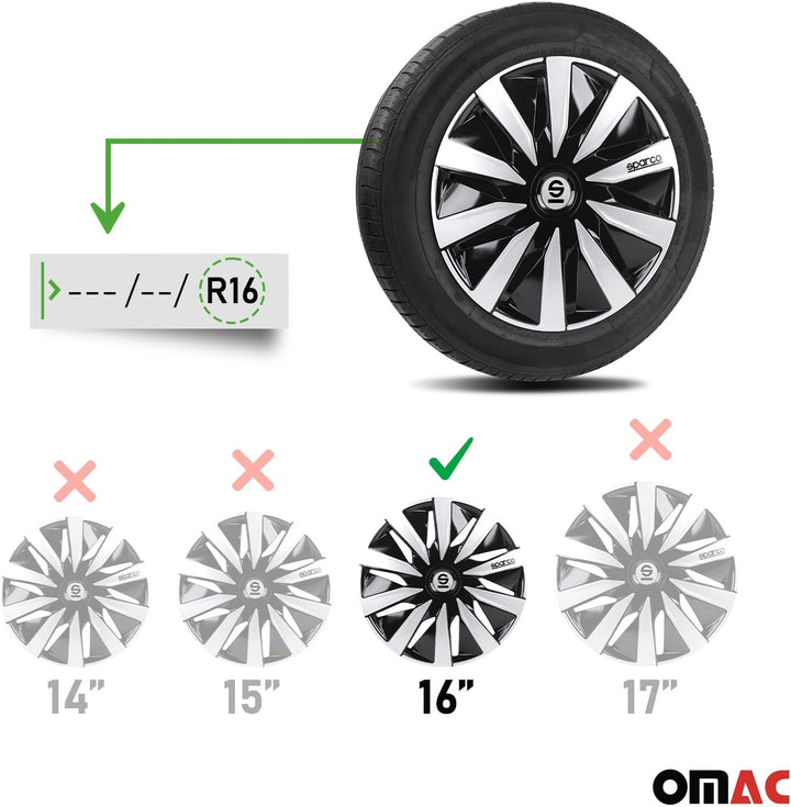 Satz SPC1691BKSV Sparco Lazio Radzierblenden Lazio 16-Zoll Schwarz/Silber 16" Schwarz/Silber, 16" Sc