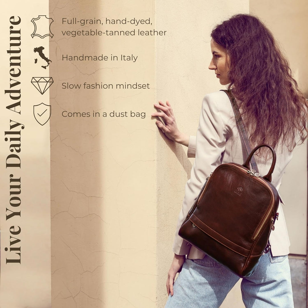 Time Resistance Damen und Herren Rucksack aus Leder - Umwandelbar zu Schultertasche - 100% Lederruck