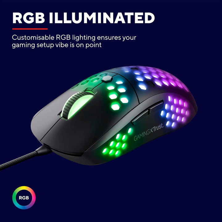 Trust Gaming GXT 960 Graphin Leichte RGB Gaming Maus, 74 g, 200-10.000 DPI, Einstellbare Pollrate bi