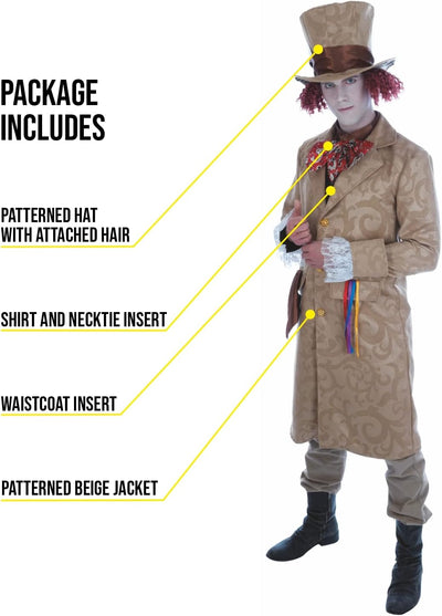 Fun Shack Mad Hatter Kostüm Herren, Verrückter Hutmacher Kostüm Herren, Der Hutmacher Kostüm Herren,