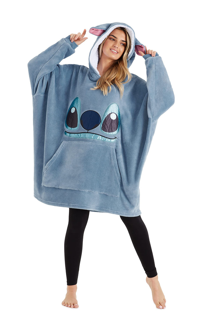 Disney Übergrosse Hoodie Decke Damen Stitch Oversized Kapuzenpullover Madchen, Blau