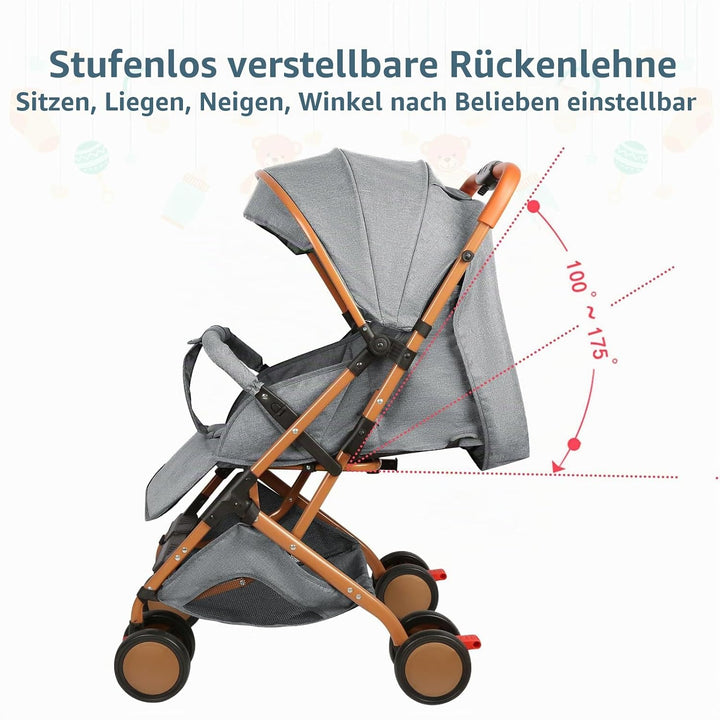 OHMG Kinderwagen, 25 kg, 0-4 Jahre, faltbar, Liegeposition, Arand-Korb, Schnellfaltsystem, Moskitone