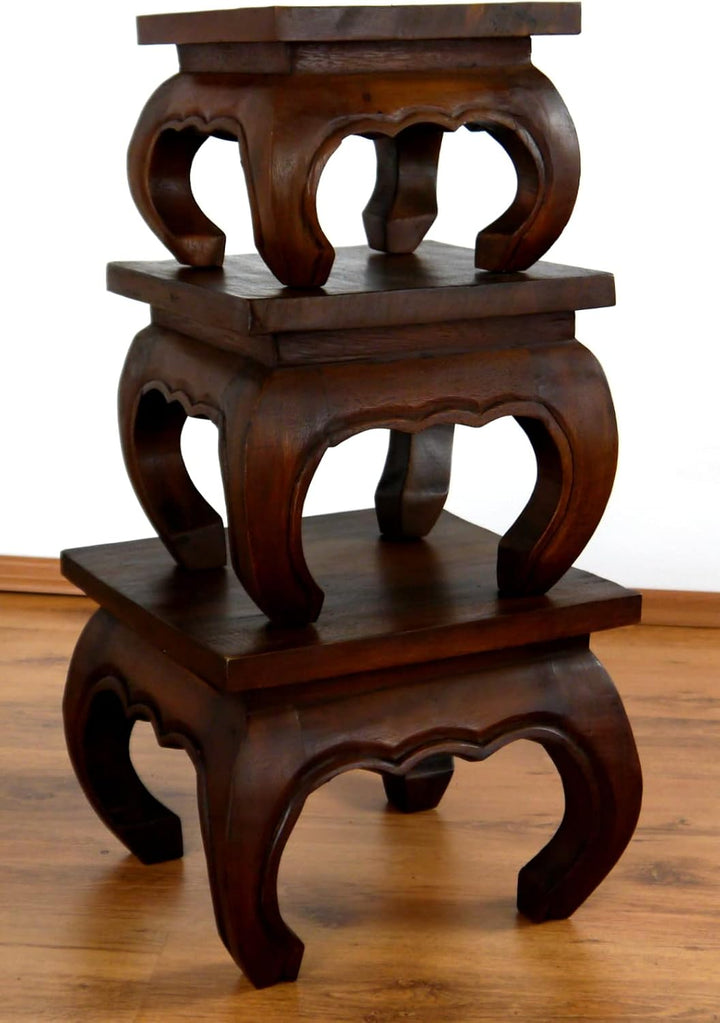 livasia Opiumtisch aus Massivholz – 24x24x20cm – Handgeschnitzter Beistelltisch Holz aus Thailand, N