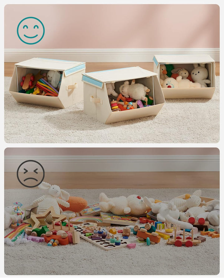 SONGMICS Aufbewahrungsbox Kinder, 3er Set, Faltboxen, Spielzeugkiste mit Deckel, 38 x 35 x 25 cm, fü