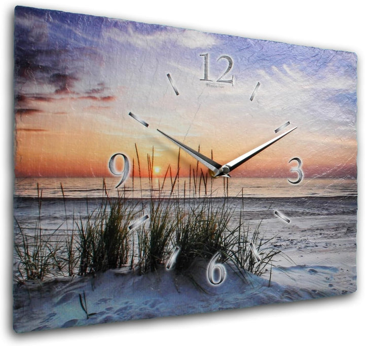 Kreative Feder Designer-Wanduhr aus Stein (Beton) mit flüsterleisem Funkuhrwerk - Sandstrand