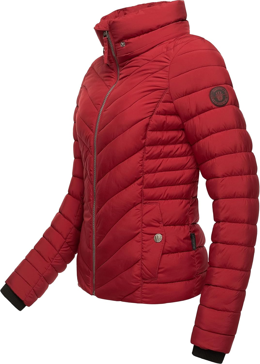 MARIKOO Damen Übergangsjacke leichte Steppjacke kurz mit Abnehmbarer Kapuze Kagomee XS-XXL S Dark Re