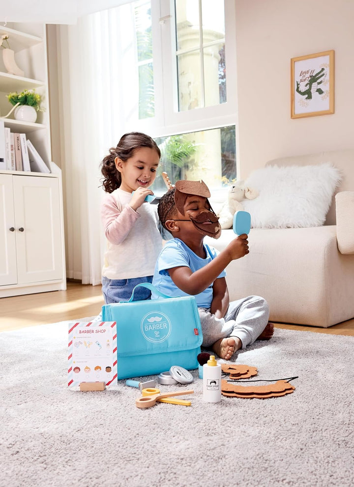 Hape Friseur-Set - Friseur Spielzeug & Rollenspielset, mit realistischem Friseurzubehör, Filzhaar un