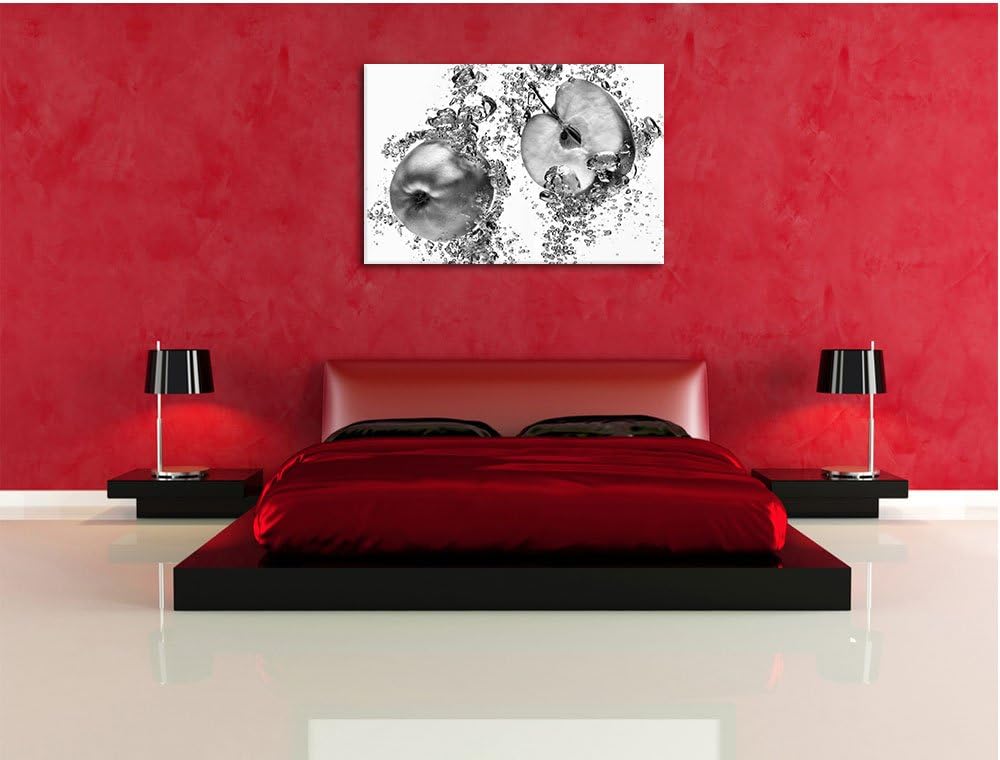 Pixxprint Monocrome, Frische Apfelscheiben im Wasser, Format: 100x70 auf Leinwand, XXL riesige Bilde