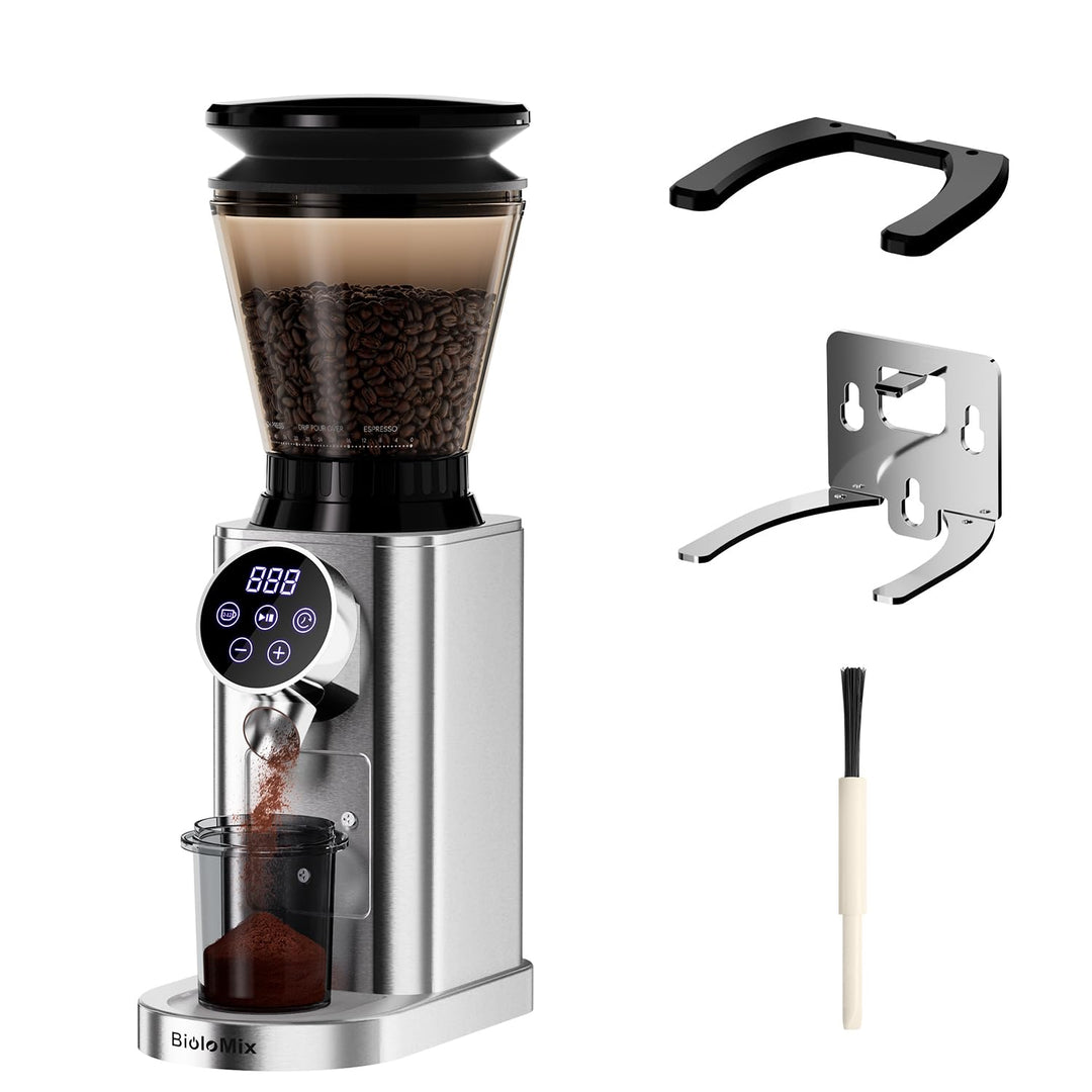 Biolomix Kaffeemühle Elektrisch mit Abnehmbarem Halter für Siebträger Kaffeemühle Siebträger Elektri