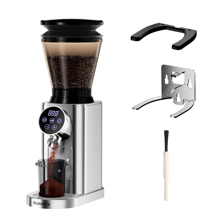 Biolomix Kaffeemühle Elektrisch mit Abnehmbarem Halter für Siebträger Kaffeemühle Siebträger Elektri