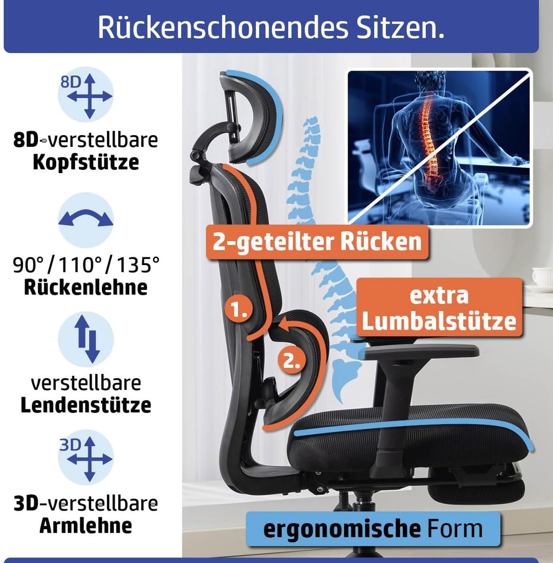 Bürostuhl Schreibtischstuhl | verstellbare Armlehnen &amp; Kopfteil | 6 Modelle | Ergonomisch | stufenlo