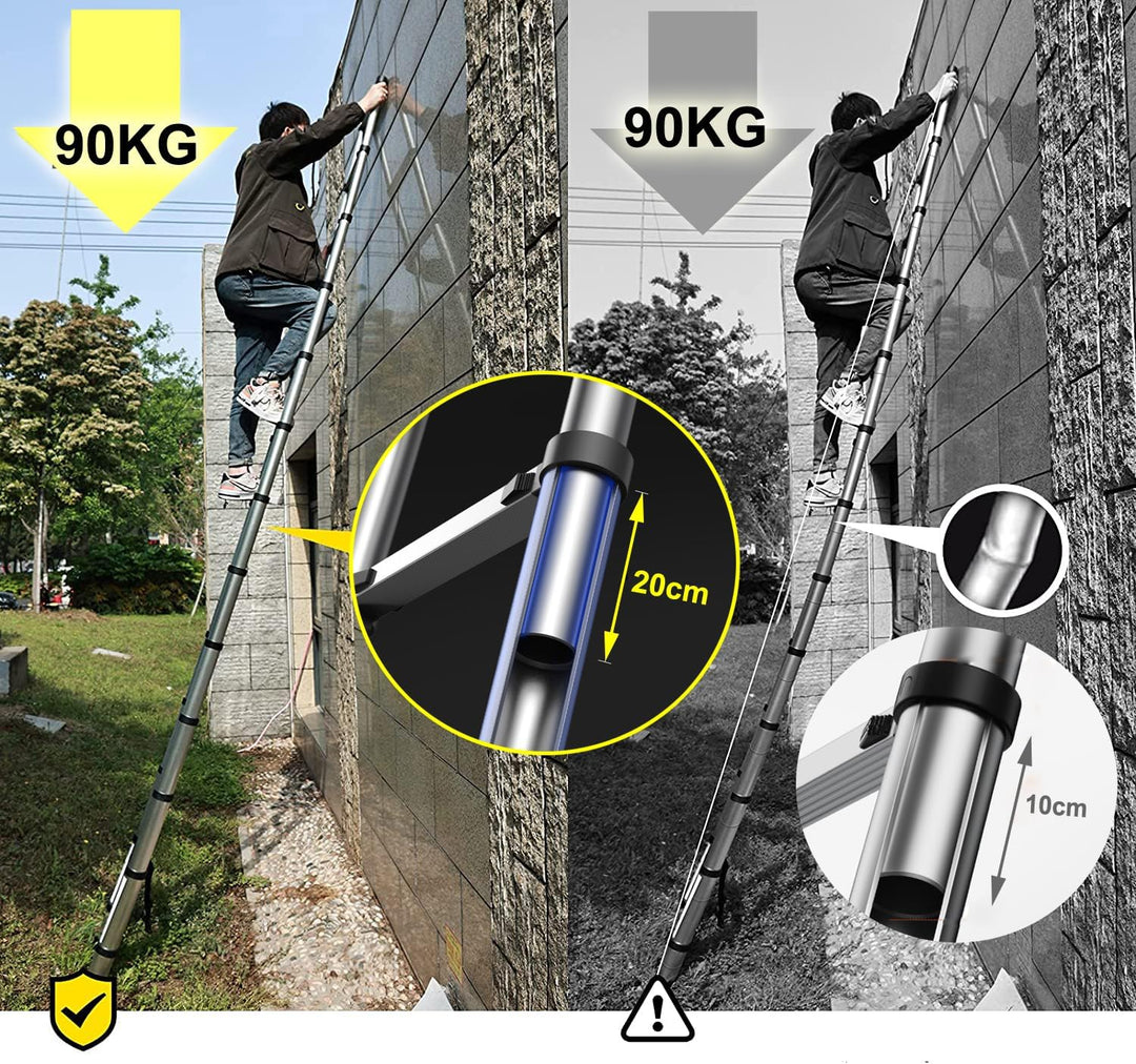 Hooha 5,1M Aluminium Leiter Ausziehbar mit Anti-rutsch Gummipuffer Tragbar Teleskopleiter Belastung