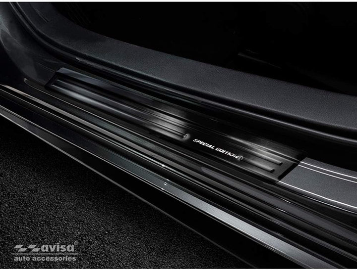 Black Stainless Steel Door sill protectors compatible with Mazda 3 HB 5-doors 2019- - Brushed Steel