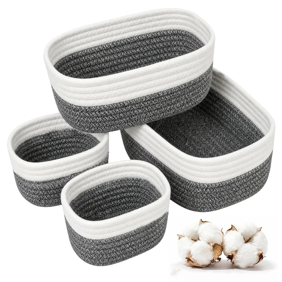 4 Stück Aufbewahrungskorb Geflochten Baumwollseil,Stapelbare Speicher Storage Basket,Stapelbare Korb