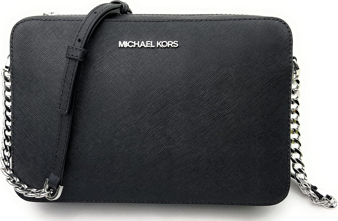 Michael Kors Damen Jet Set East West Crossbody Umhängetasche Schwarz/Silber, Schwarz/Silber