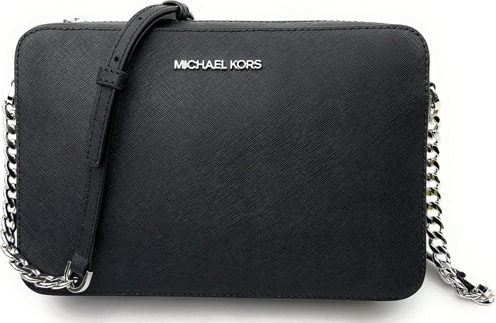 Michael Kors Damen Jet Set East West Crossbody Umhängetasche Schwarz/Silber, Schwarz/Silber
