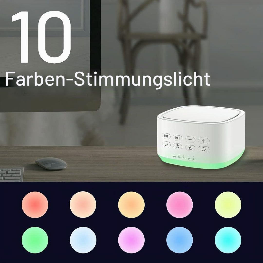 Magicteam Einschlafhilfe Weisses Rauschen mit 10 Farben Lichter und 25 Natürliche Berruhigen Klänge