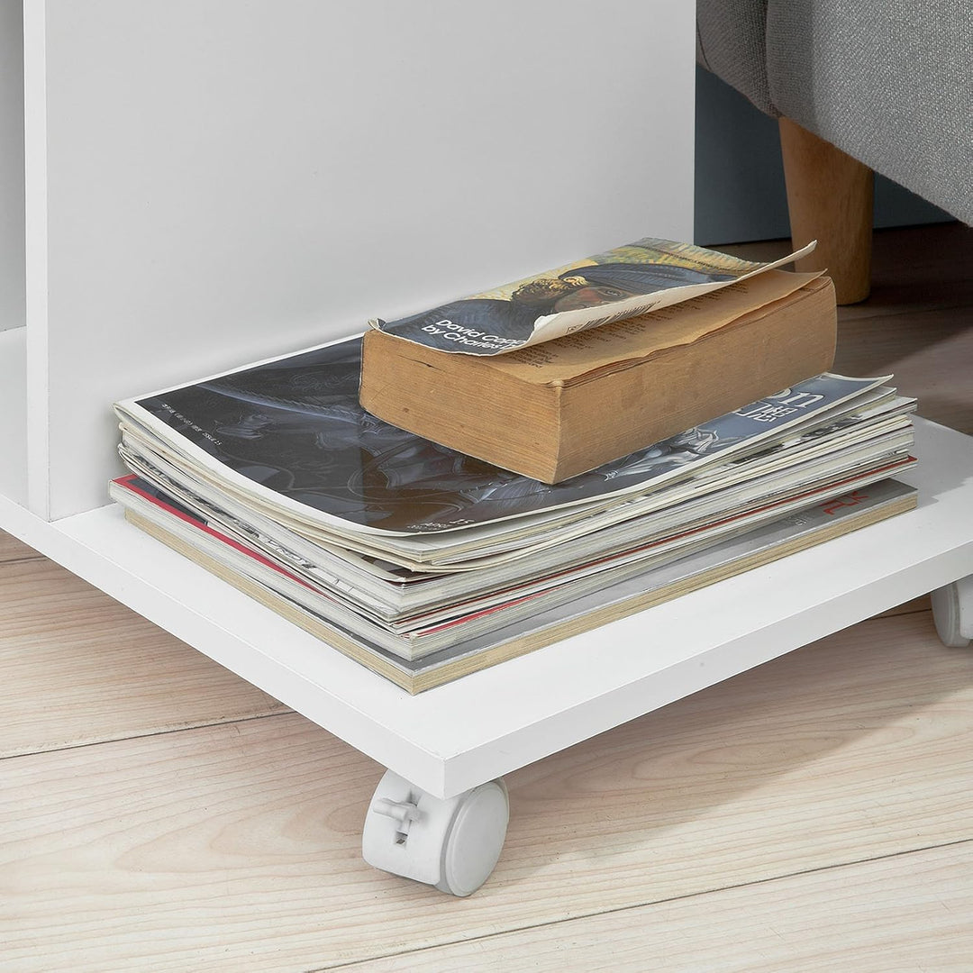 SoBuy® FBT48-W Beistelltisch mit Schlitz für iPad, Zeitungsständer Couchtisch Tisch mit Rollen weiss