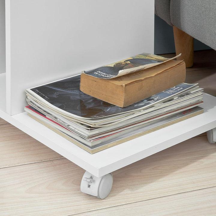 SoBuy® FBT48-W Beistelltisch mit Schlitz für iPad, Zeitungsständer Couchtisch Tisch mit Rollen weiss