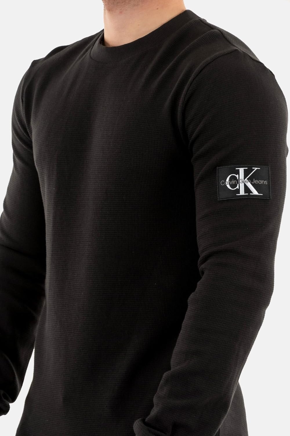 Calvin Klein Jeans Herren Langarmshirt Badge Waffle LS Tee Basic L Black (Ck Black), L Black (Ck Bla
