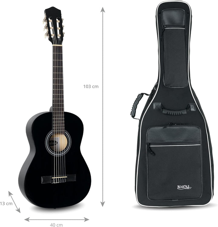 ROCKTILE 4/4 Klassik-Gitarrentasche Deluxe - gepolstert mit Rucksackgarnitur Gigbag für Konzertgitar