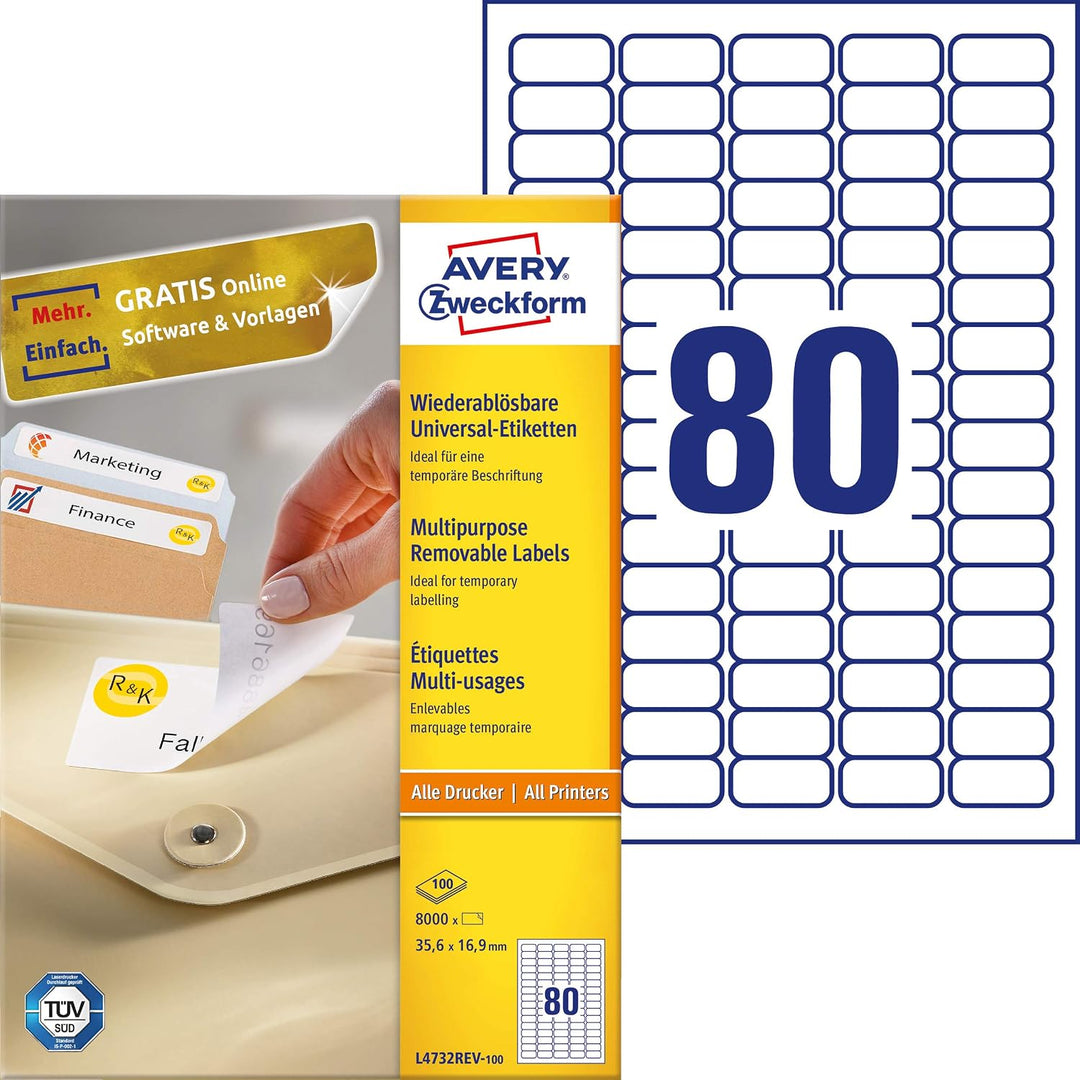 AVERY Zweckform L4732REV-100 Universal Etiketten, 100 Blatt, weiss &amp; L4736REV-25 Universal Etiketten