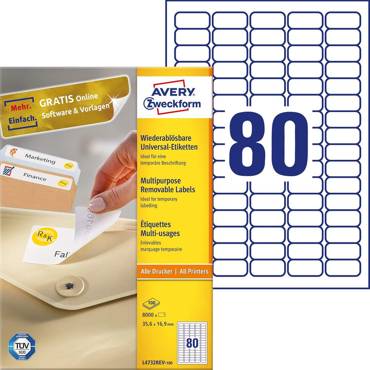AVERY Zweckform L4732REV-100 Universal Etiketten, 100 Blatt, weiss &amp; L4736REV-25 Universal Etiketten