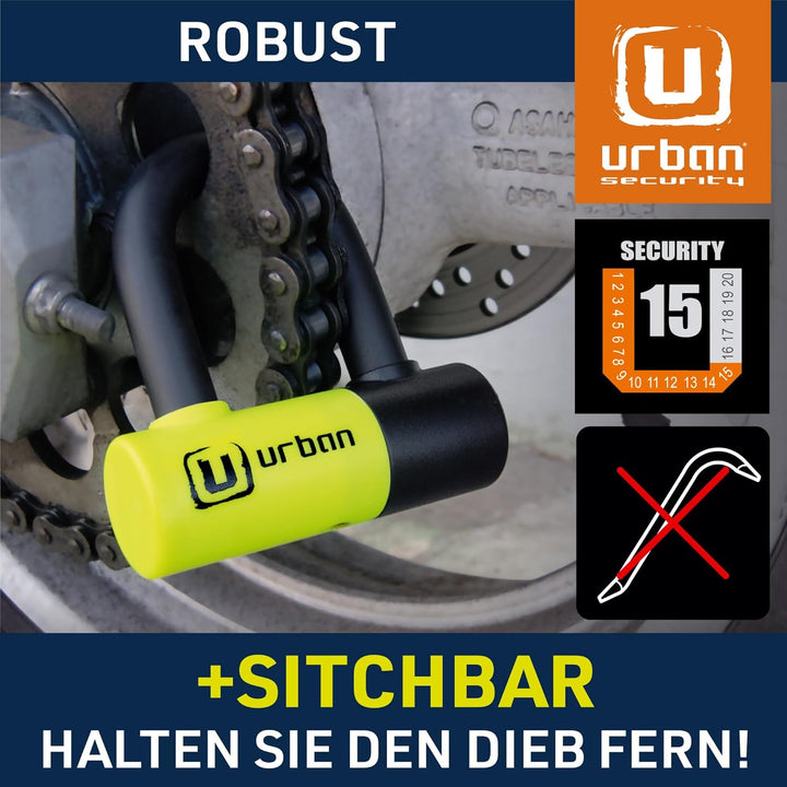 Urban UR59 Bremsscheibenschloss Mini Bügelschloss Motorrad Fahrrad Roller E Scooter Schloss, 14mm, U