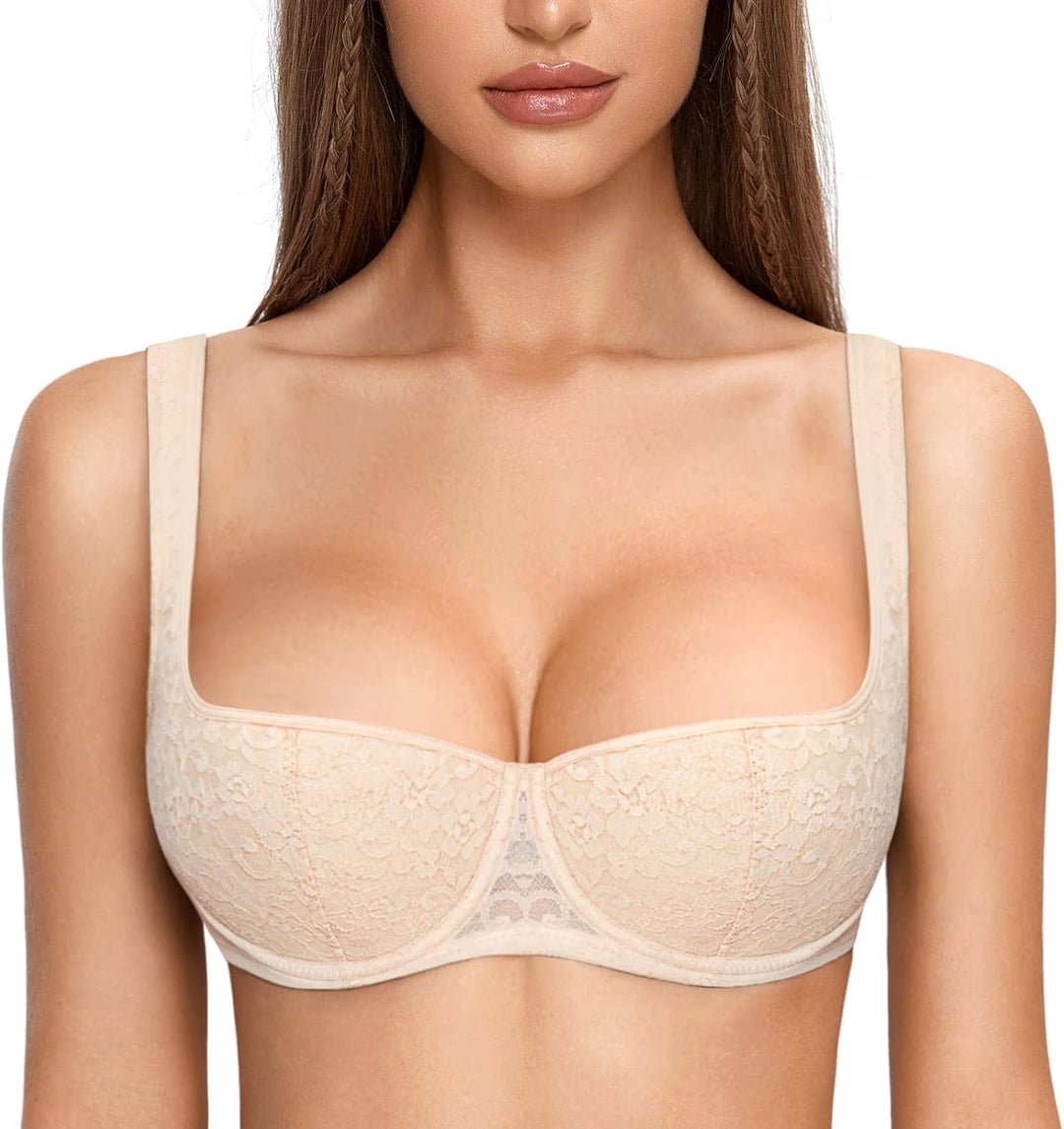 DOBREVA Damen Sexy Balconette BH Spitze BHS mit Bügel Leicht Gepolstert Push Up Grosse Grössen 70C B