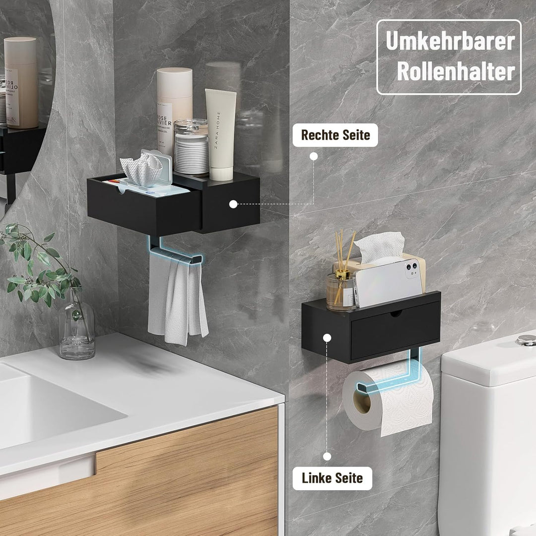 Toilettenpapierhalter Ohne Bohren, Klopapierhalter mit Feuchttücherbox Klorollenhalter mit Ablage Ba