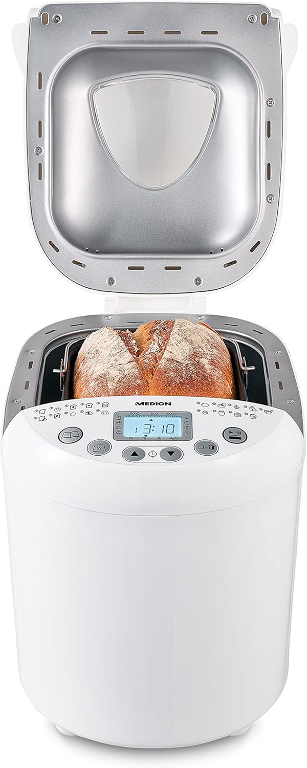 MEDION Brotbackautomat (Brotbackmaschine, 550 Watt, bis zu 1000g, 19 Backprogramme, 3 Bräunungsgrade