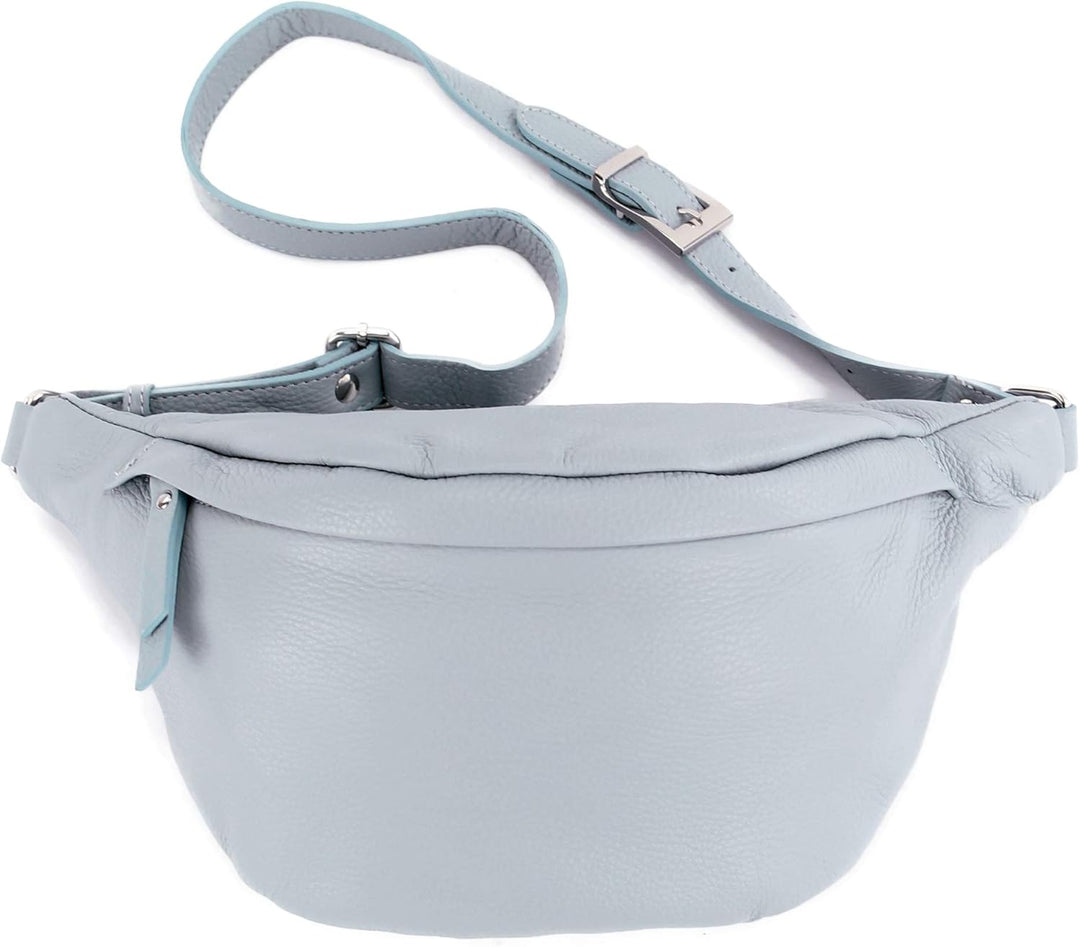modamoda de - T77 - ital. Hüfttasche Bauchtasche Brusttasche Large aus weichem Leder, Farbe:Eisblau,