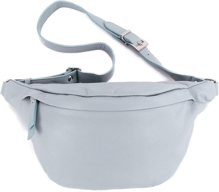 modamoda de - T77 - ital. Hüfttasche Bauchtasche Brusttasche Large aus weichem Leder, Farbe:Eisblau,