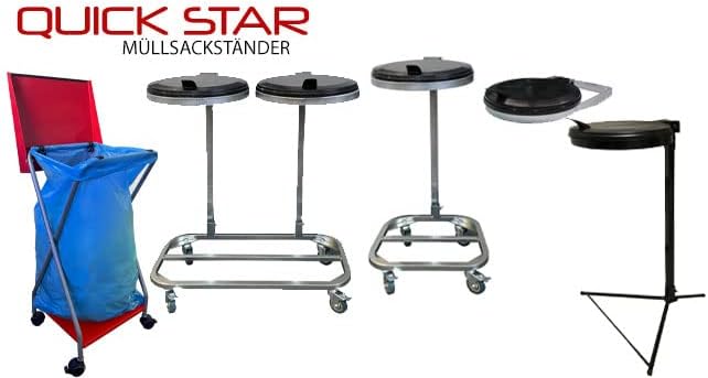 QUICK STAR Müllsackständer mit 4 Rollen 120 Liter Stahlblech Ständer Müllbeutelhalter Müllsackhalter