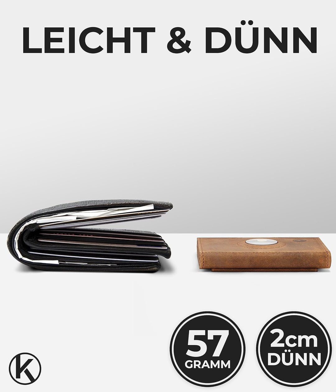 KORUTA Airtag Wallet mit Münzfach & RFID-Schutz - Portmonee Herren klein aus echtem Leder - Mini Gel