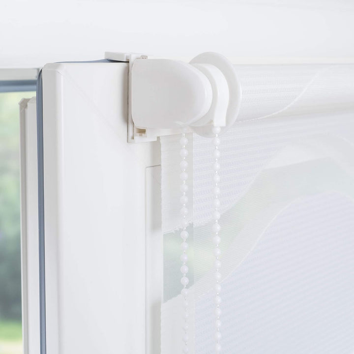Klemmfix Doppelrollo Weiss Wave - Breite 40 bis 120 cm, Länge 150 cm BZW. 210 cm - Duo - Rollo ohne
