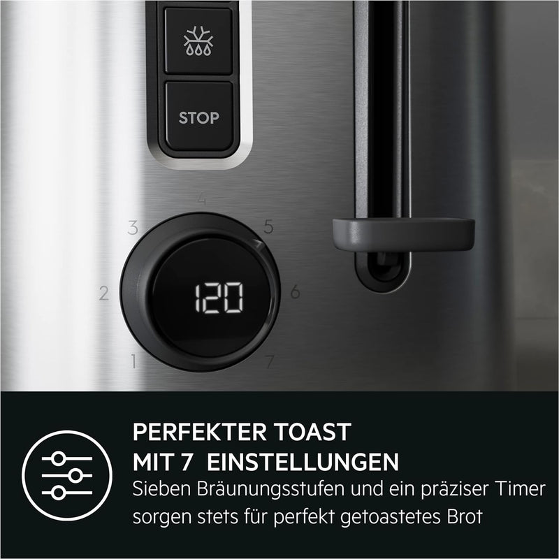 AEG T5-1-4ST Toaster Deli 5 / 7 Toasteinstellungen / Countdown-Timer / Stopp-, Auftau-, Aufwärmknopf