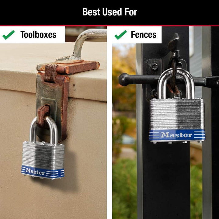 Four-Pin Tumbler Laminated Steel Lock, 2" Wide, Silver/Blue, Two Keys