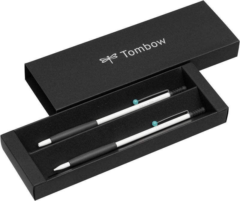 Tombow PLZ-211-4 Schreibgeräteset Zoom 707 Kugelschreiber mit Druckbleistift, weiss/grau/türkis, wei