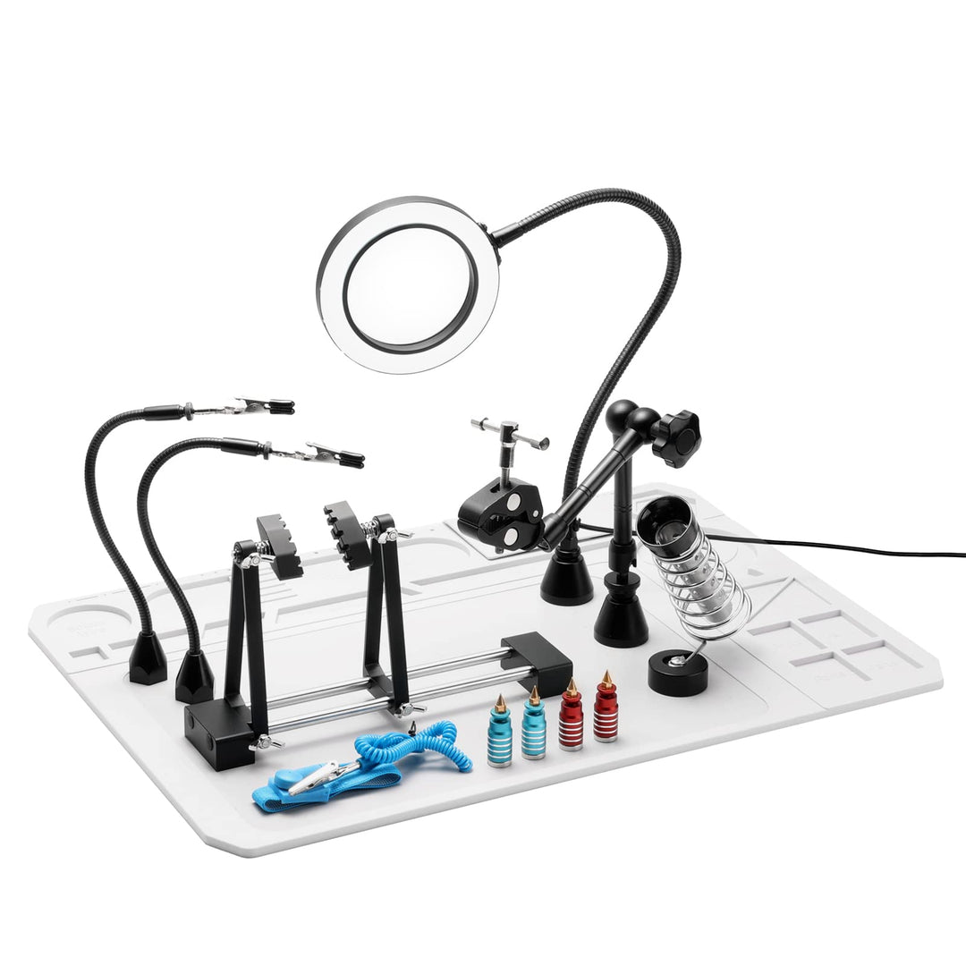 SainSmart 2-in-1 Luxuriöses Löt-Set mit Premium-Silikon-Lötmatte, kippbarem Platinenhalter mit 5-fac